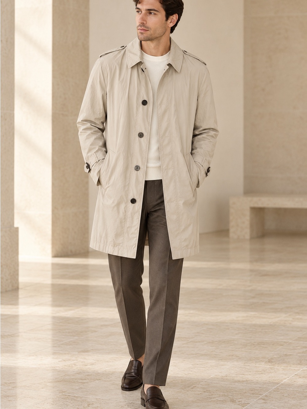 Burberry Beige/Brown Lightweight Single-Breasted Trench